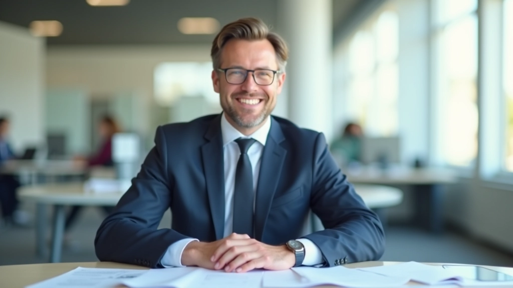 Person som smiler med styr på portefølje, selvtillid, moderne arbejdsplads