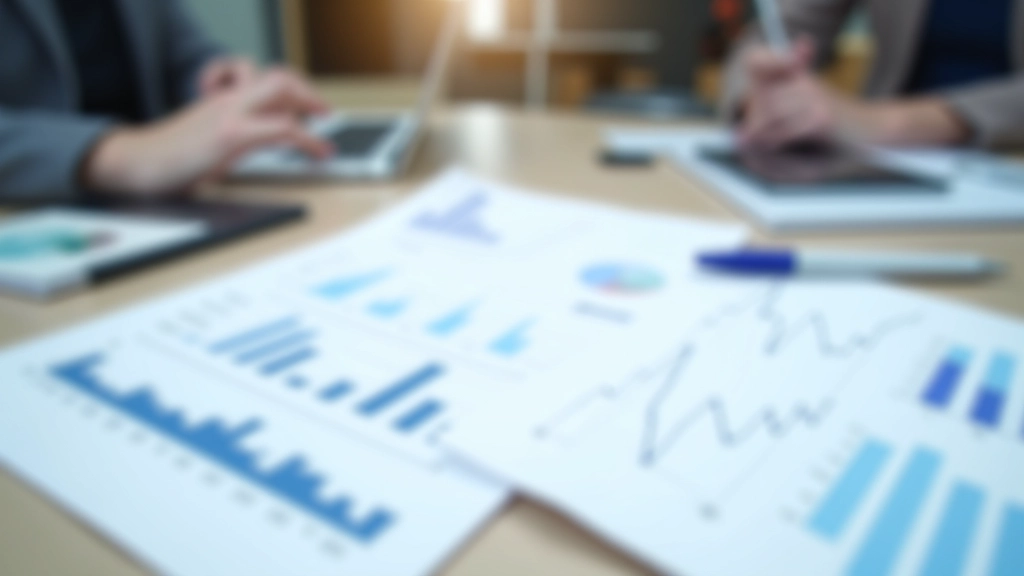 Udskrift af finansielle data og diagrammer på hvidt papir på skrivebord med stift, administrativ arbejdsplads, klart lys