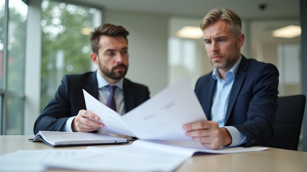 To mennesker der ser på finansielle rapporter på møde